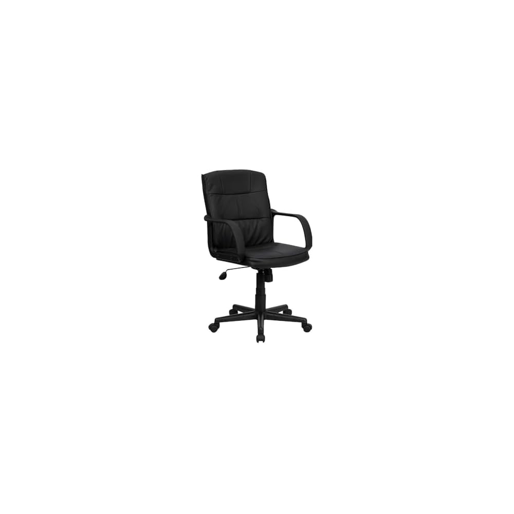 Scranton & Co Contemporary Mid-Back Office Chair, Faux Leather Upholstery, Black Finish, Adjustable Swivel Seat with Arms, Heavy Duty Nylon Base, Tilt Mechanism, Dual Wheel Casters,
