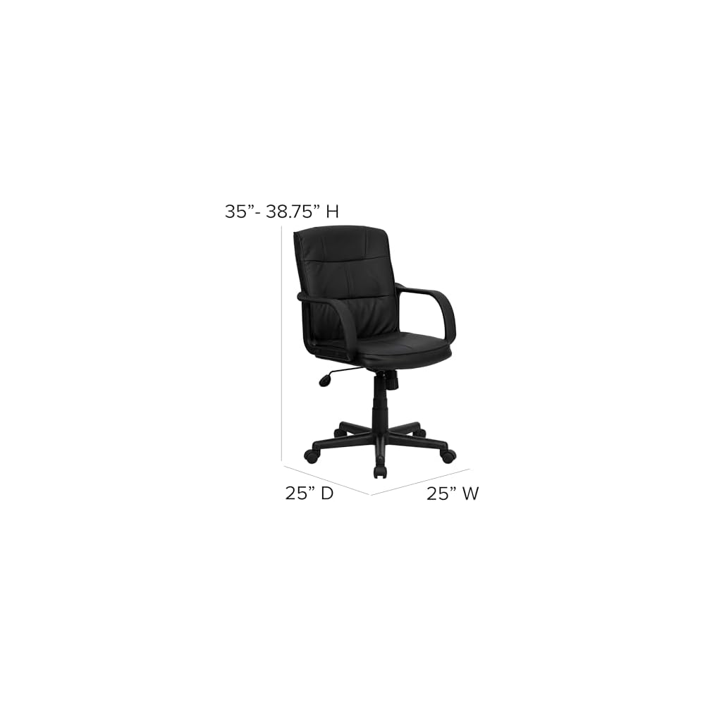 Scranton & Co Contemporary Mid-Back Office Chair, Faux Leather Upholstery, Black Finish, Adjustable Swivel Seat with Arms, Heavy Duty Nylon Base, Tilt Mechanism, Dual Wheel Casters,