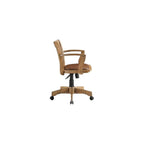 MAKLAINE Wood Bankers Chair, Fruit Wood Brown Finish, Vinyl Padded Seat, Adjustable Height, Tilt Control, Carpet Casters, Steel Base, 26.5W x 23.5D x 33.5H, Home Office Desk Chair