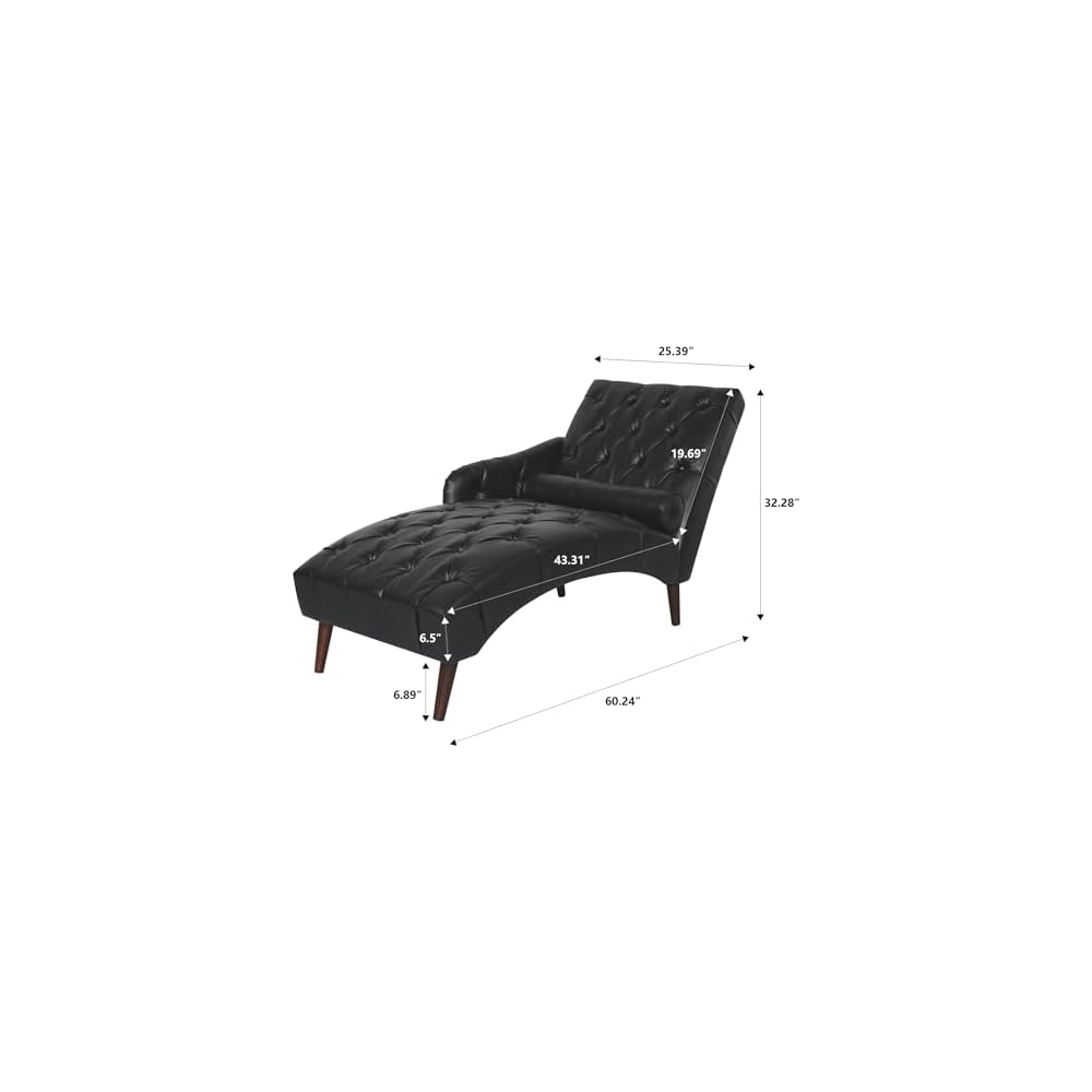 Chaise Lounger Arm Chair - PU Leather Tufted Back for Living Room & Bedroom, Elegant Indoor Seating Solution