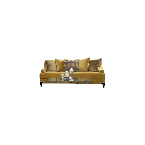BOWERY HILL Traditional Velvet Upholstered Sofa, Gold Finish, Premium Velvet Fabric, Solid Wood Frame, 91" W x 40" D x 38" H, Includes Accent Pillows, Nailhead Trim, Comfortable Living Room Seating