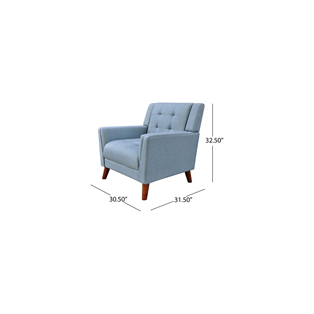 Christopher Knight Home Alisa Mid Century Modern Fabric Arm Chair, Blue and Walnut