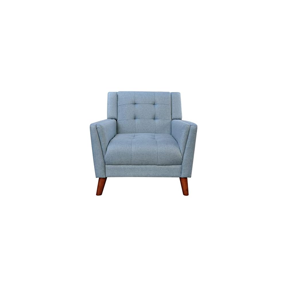 Christopher Knight Home Alisa Mid Century Modern Fabric Arm Chair, Blue and Walnut