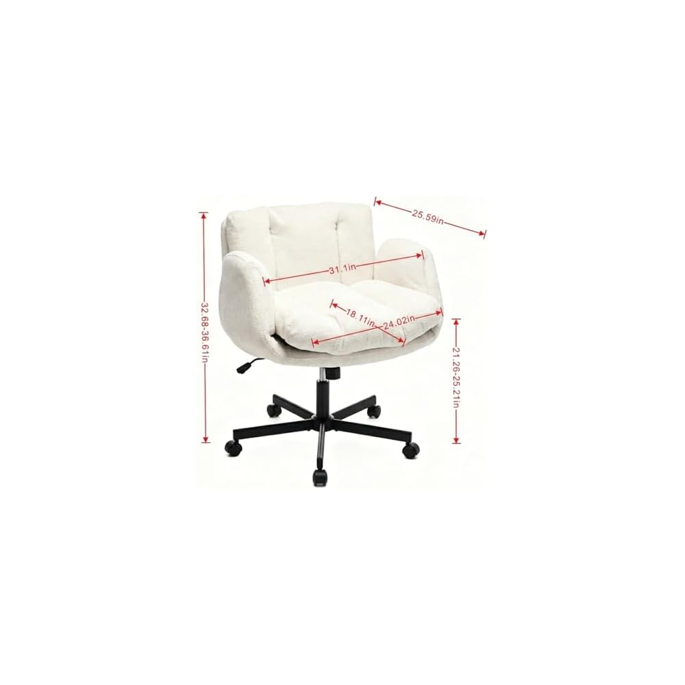 Beige Swivel Criss Cross Chair, Chenille Office Desk Chair w/ Flip-Up Arms