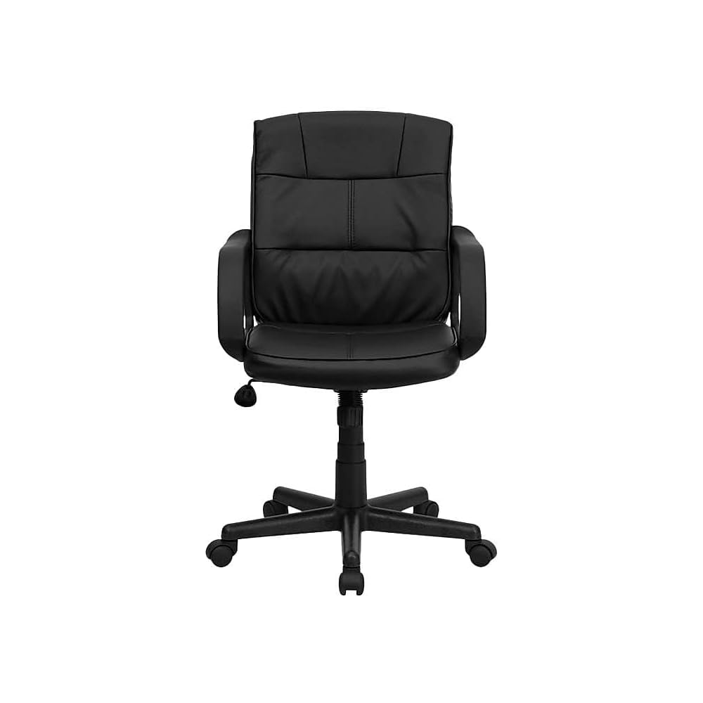 Scranton & Co Contemporary Mid-Back Office Chair, Faux Leather Upholstery, Black Finish, Adjustable Swivel Seat with Arms, Heavy Duty Nylon Base, Tilt Mechanism, Dual Wheel Casters,