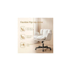 Beige Swivel Criss Cross Chair, Chenille Office Desk Chair w/ Flip-Up Arms