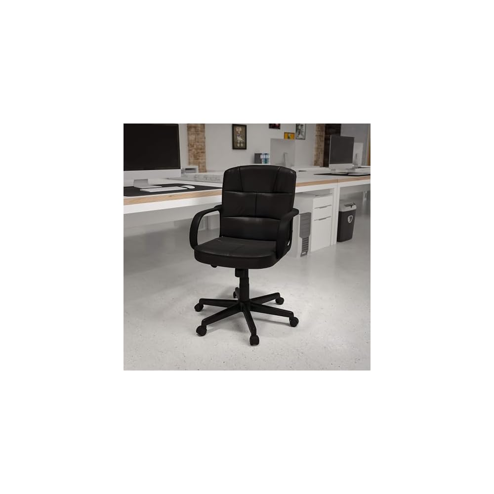 Scranton & Co Contemporary Mid-Back Office Chair, Faux Leather Upholstery, Black Finish, Adjustable Swivel Seat with Arms, Heavy Duty Nylon Base, Tilt Mechanism, Dual Wheel Casters,