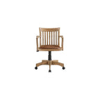 MAKLAINE Wood Bankers Chair, Fruit Wood Brown Finish, Vinyl Padded Seat, Adjustable Height, Tilt Control, Carpet Casters, Steel Base, 26.5W x 23.5D x 33.5H, Home Office Desk Chair