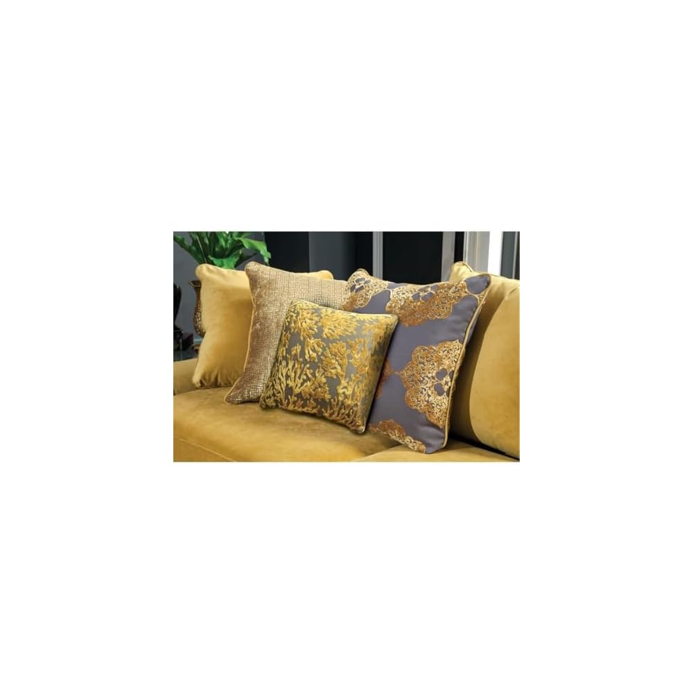 BOWERY HILL Traditional Velvet Upholstered Sofa, Gold Finish, Premium Velvet Fabric, Solid Wood Frame, 91" W x 40" D x 38" H, Includes Accent Pillows, Nailhead Trim, Comfortable Living Room Seating