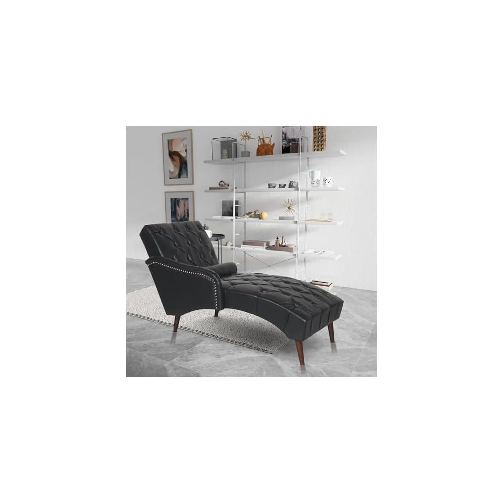 Chaise Lounger Arm Chair - PU Leather Tufted Back for Living Room & Bedroom, Elegant Indoor Seating Solution