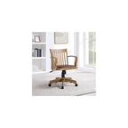 MAKLAINE Wood Bankers Chair, Fruit Wood Brown Finish, Vinyl Padded Seat, Adjustable Height, Tilt Control, Carpet Casters, Steel Base, 26.5W x 23.5D x 33.5H, Home Office Desk Chair