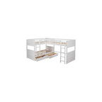 Flieks Triple Bed Twin-Over-Twin-Over-Twin Bed L Shaped Bunk Bed with 2 Drawers and 2 Ladders, No Box Spring Needed