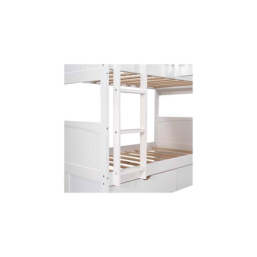 Flieks Triple Bed Twin-Over-Twin-Over-Twin Bed L Shaped Bunk Bed with 2 Drawers and 2 Ladders, No Box Spring Needed