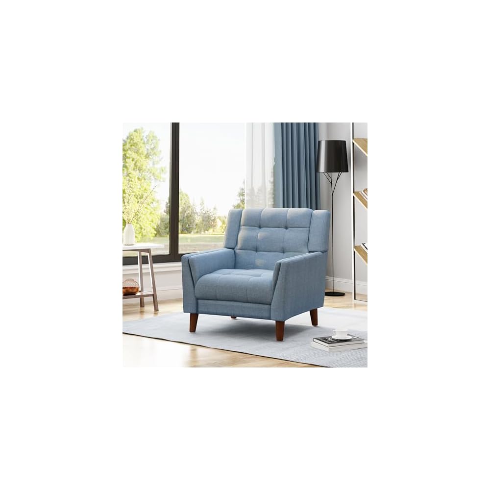 Christopher Knight Home Alisa Mid Century Modern Fabric Arm Chair, Blue and Walnut