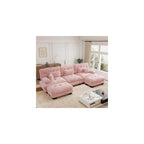 Cloud Couch, 133.8“ Sectional Couches for Living Room, Oversize Deep Seat U Shaped Couch Chenille Fluffy 3 Seats Sofa with 2 Ottomans, Pink