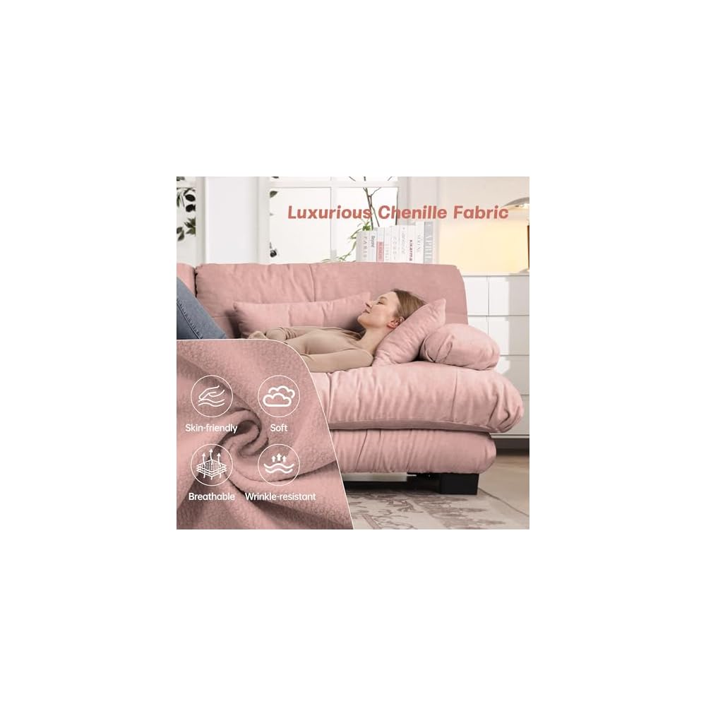 Cloud Couch, 133.8“ Sectional Couches for Living Room, Oversize Deep Seat U Shaped Couch Chenille Fluffy 3 Seats Sofa with 2 Ottomans, Pink
