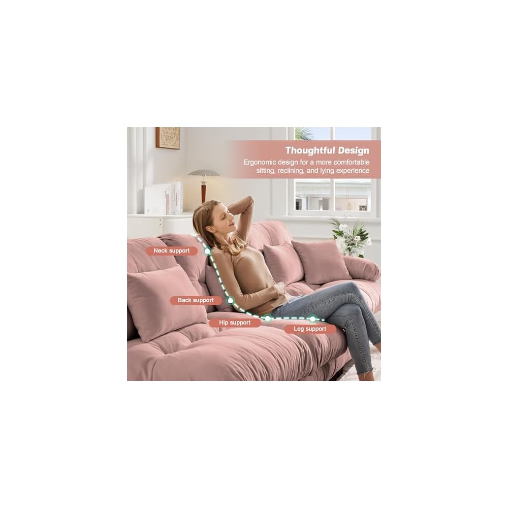 Cloud Couch, 133.8“ Sectional Couches for Living Room, Oversize Deep Seat U Shaped Couch Chenille Fluffy 3 Seats Sofa with 2 Ottomans, Pink