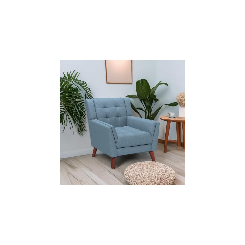 Christopher Knight Home Alisa Mid Century Modern Fabric Arm Chair, Blue and Walnut