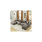 U-Shaped Cloud Sectional Couch, Symmetrical Modular Compressed Boneless Sectional Sofa with Chaise Lounges and Console, Plush Corduroy Boneless Corner Sofa for Living Room