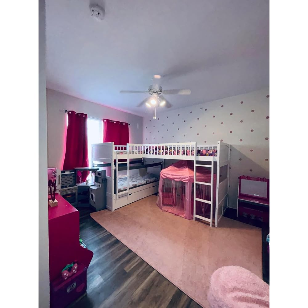 Flieks Triple Bed Twin-Over-Twin-Over-Twin Bed L Shaped Bunk Bed with 2 Drawers and 2 Ladders, No Box Spring Needed