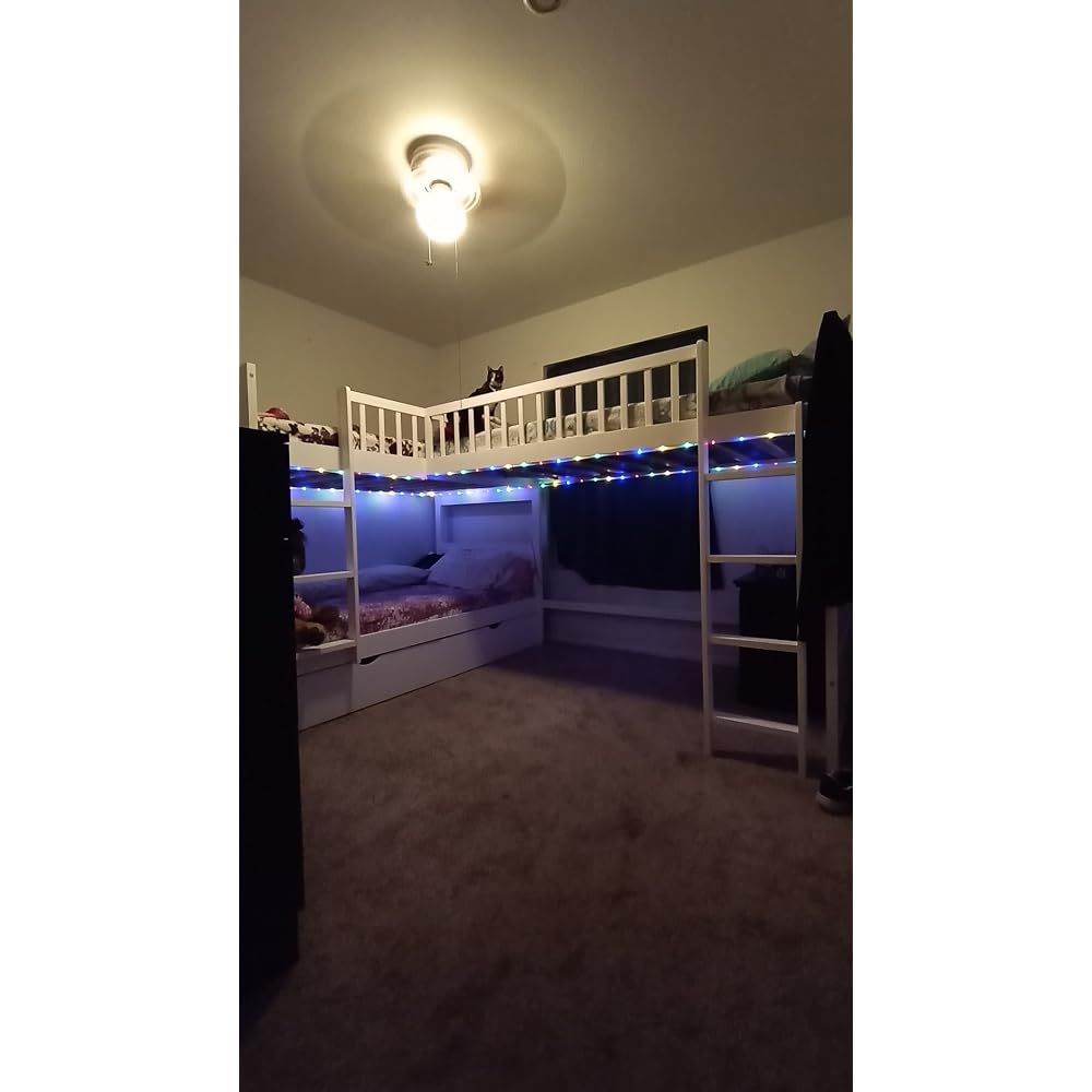 Flieks Triple Bed Twin-Over-Twin-Over-Twin Bed L Shaped Bunk Bed with 2 Drawers and 2 Ladders, No Box Spring Needed