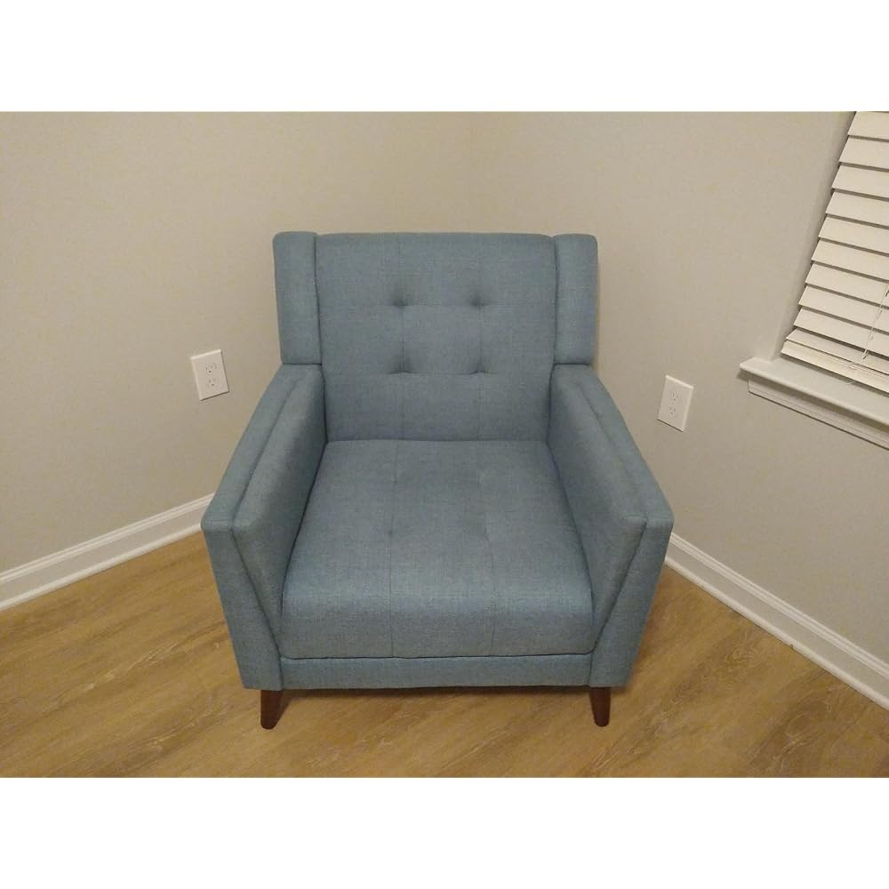 Christopher Knight Home Alisa Mid Century Modern Fabric Arm Chair, Blue and Walnut
