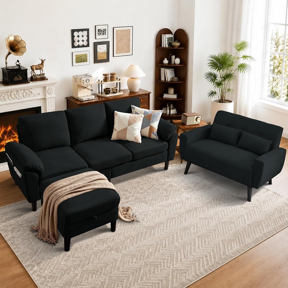 3 Pieces Sofa Set, L Shaped Sectional Couch and Loveseat Set with Otto – Tailtalest