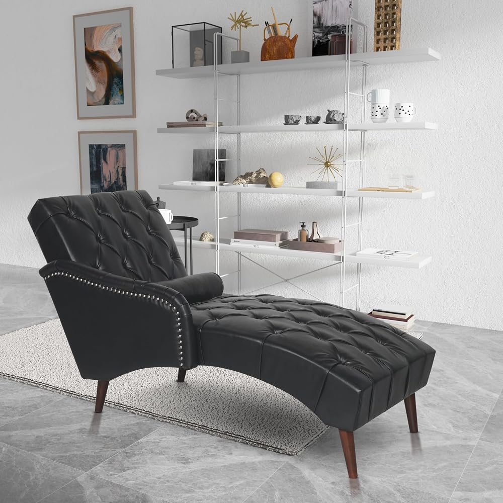 Chaise Lounger Arm Chair - PU Leather Tufted Back for Living Room & Bedroom, Elegant Indoor Seating Solution