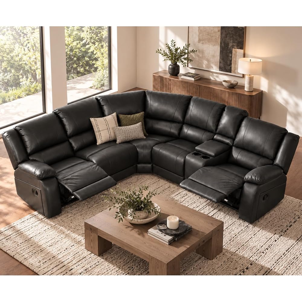L-Shaped Manual Reclining Sectional Sofa for Living Room