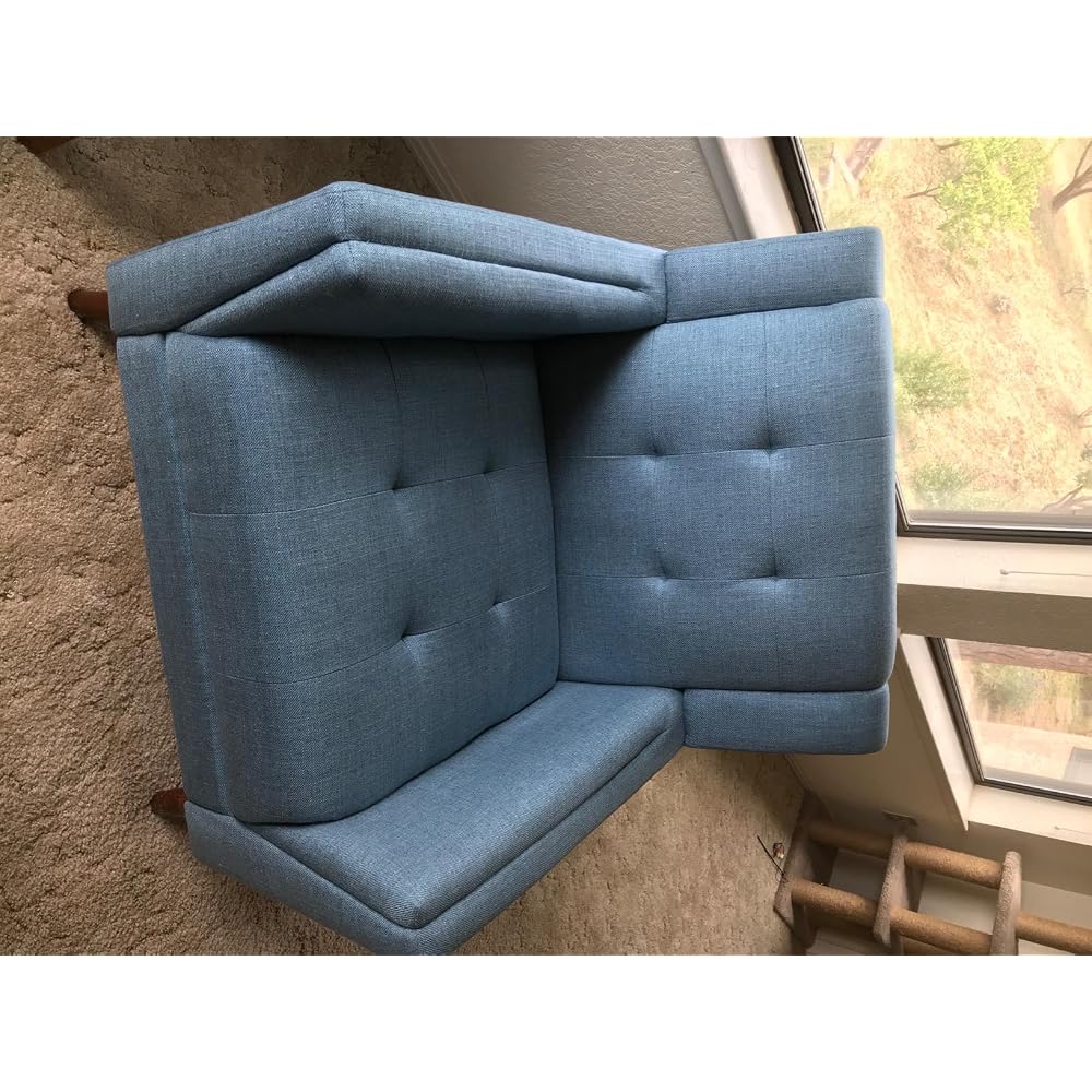 Christopher Knight Home Alisa Mid Century Modern Fabric Arm Chair, Blue and Walnut