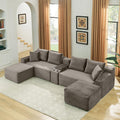 U-Shaped Cloud Sectional Couch, Symmetrical Modular Compressed Boneless Sectional Sofa with Chaise Lounges and Console, Plush Corduroy Boneless Corner Sofa for Living Room