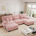 Cloud Couch, 133.8“ Sectional Couches for Living Room, Oversize Deep Seat U Shaped Couch Chenille Fluffy 3 Seats Sofa with 2 Ottomans, Pink